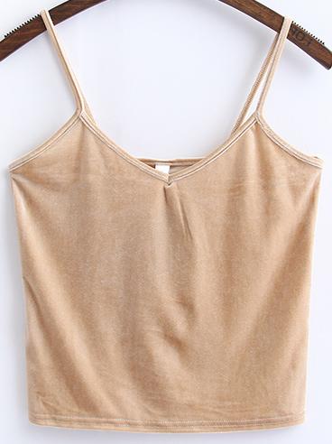 Shein Khaki Spaghetti Strap Velvet Cami Top