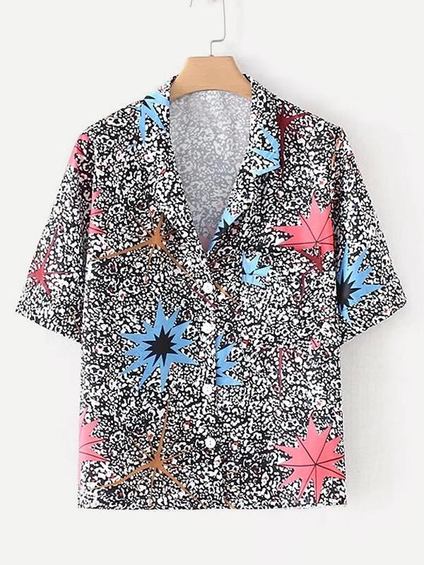 Shein Revere Collar Printed Shirt