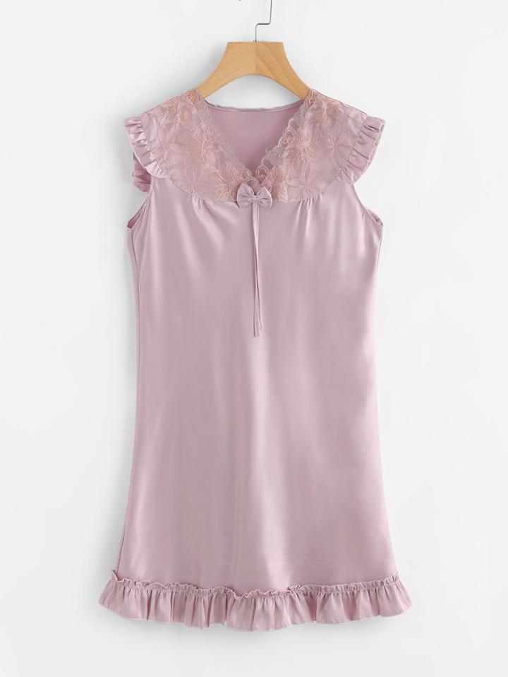Shein Bow Detail Ruffle Trim Dress