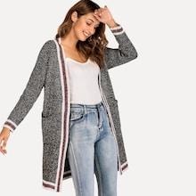 Shein Striped Open Front Pocket Outerwear
