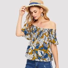 Shein Flower Print Frilled Bardot Smock Top