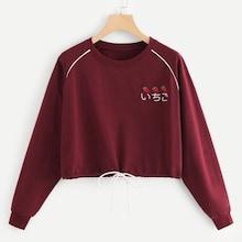 Shein Strawberry Embroidered Drawstring Sweatshirt
