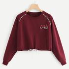 Shein Strawberry Embroidered Drawstring Sweatshirt