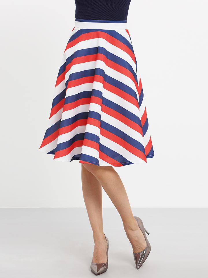 Shein Striped Flare Midi Skirt