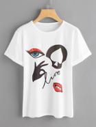 Shein Abstract Print Cuffed T-shirt