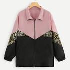 Shein Plus Color-block Leopard Print Jacket