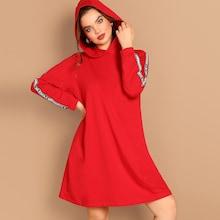 Shein Plus Letter Tape Side Hooded Sweatshirt Dress