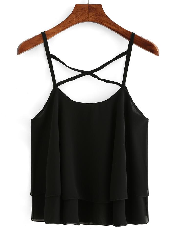 Shein Layered Crisscross Chiffon Cami Top - Black