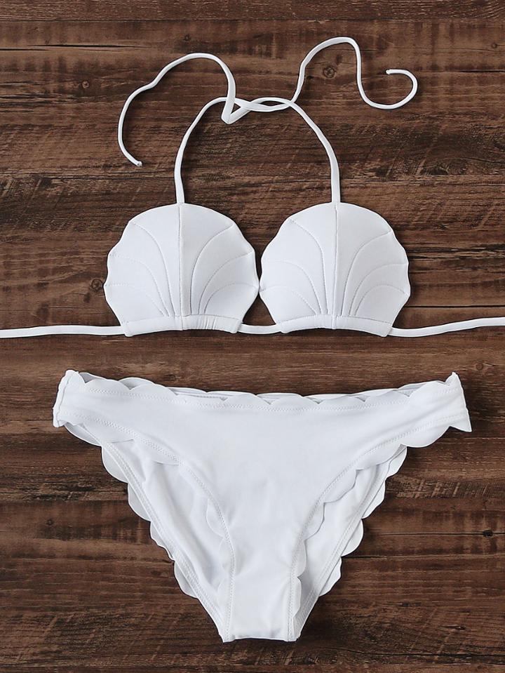 Shein Scalloped Trim Shell Shaped Bikini Set