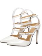 Shein White High Heel Buckle Point Toe Pumps