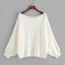 Shein Boat Neck Solid Batwing Jumper