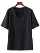 Shein Black Round Neck Cut Out Casual T-shirt