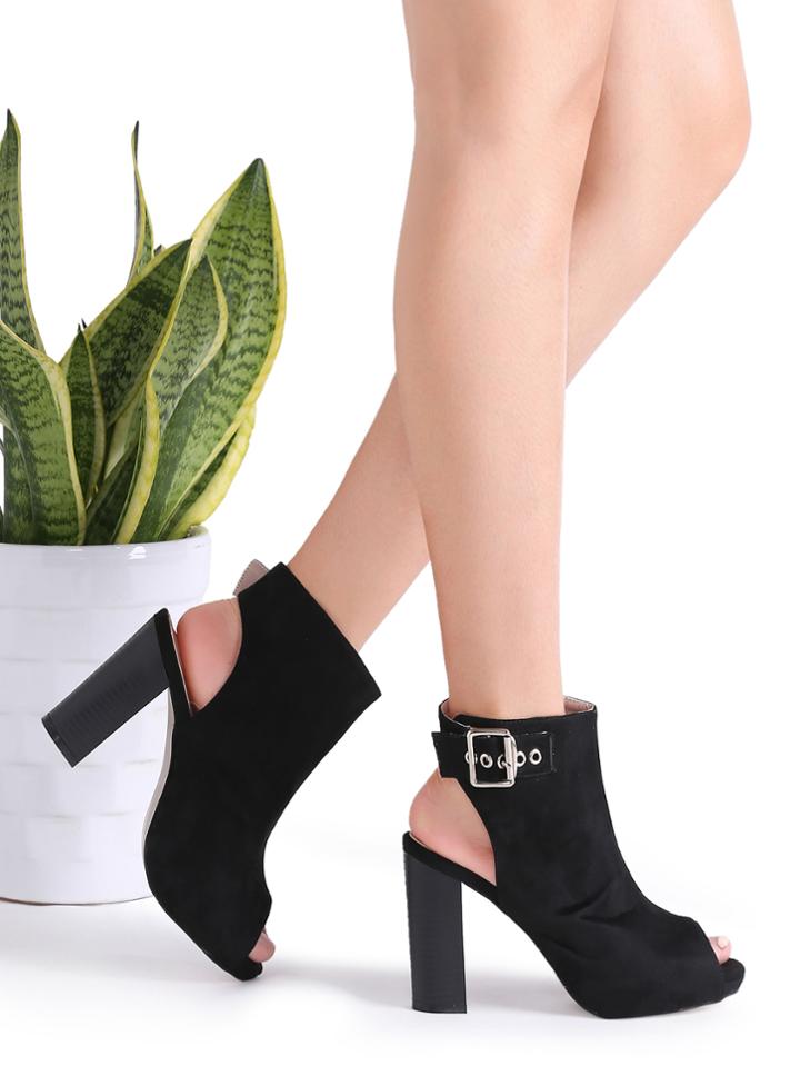 Shein Black Open-toe Slingback Ankle Buckle Heeled Sandals