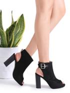 Shein Black Open-toe Slingback Ankle Buckle Heeled Sandals