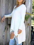 Shein White Round Neck Long Sleeve High Low Dress