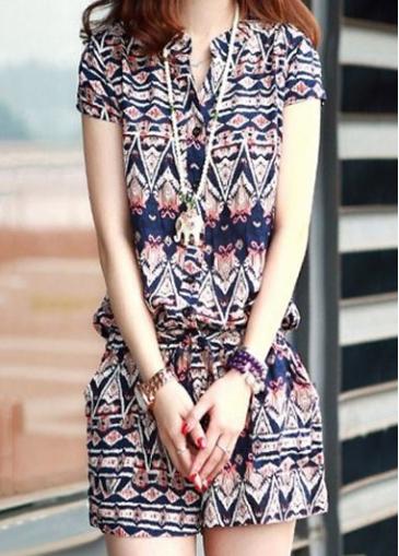 Rosewe Short Sleeve Tribal Print Loose Romper