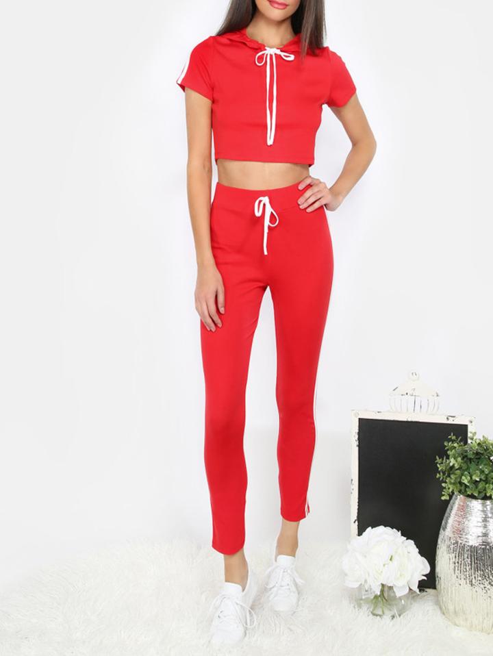 Shein Red Cap Sleeve Crop Top With Pants