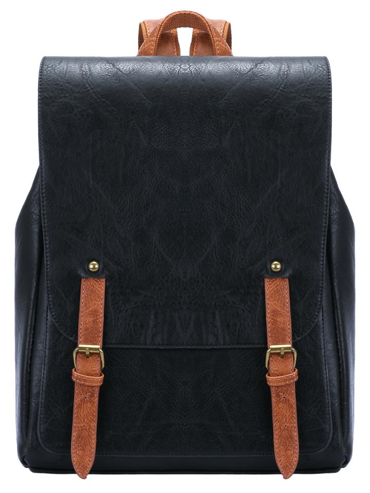 Shein Black Leather Buckle Pu Backpack