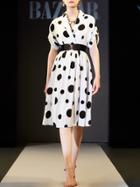 Shein V Neck Belted Polka Dot Dress