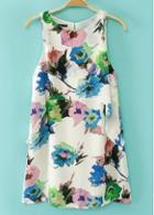 Rosewe Retro Flower Print Round Neck Woman Tank Dress