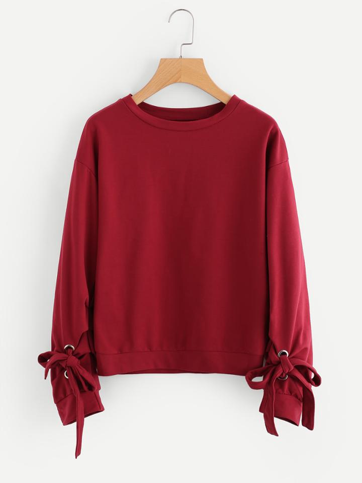 Shein Grommet Tie Detail Drop Shoulder Sweatshirt