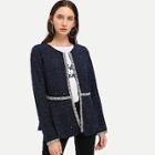 Shein Frayed Trim Open Front Coat