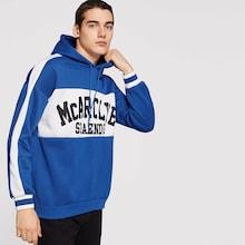 Shein Men Color Block Letter Print Drawstring Hoodie