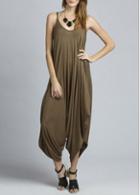 Rosewe Spaghetti Strap Design Khaki Loose Jumpsuit