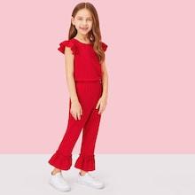 Shein Girls Zip Back Ruffle Hem Jumpsuit