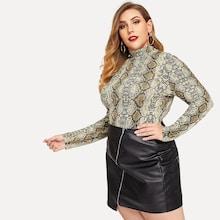 Shein Plus Mock-neck Snake Print Tee