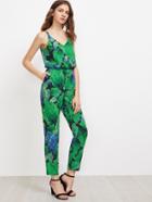 Shein Jungle Leaf Print Double Strap Crisscross Jumpsuit