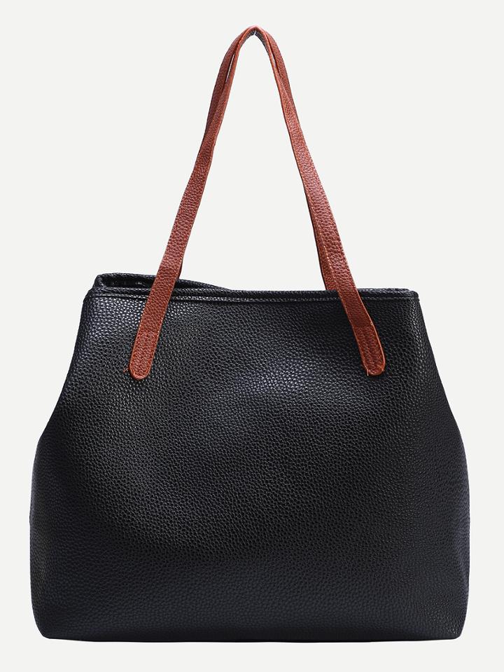 Shein Black Faux Leather Shopper Bag