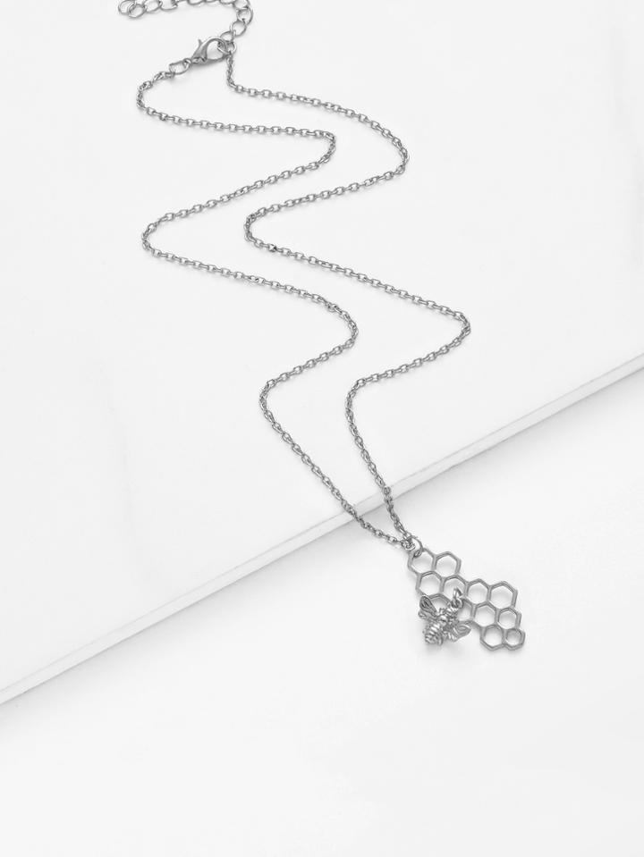 Shein Bee & Honeycomb Pendant Chain Necklace