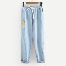 Shein Cat Embroidery Drawstring Jeans