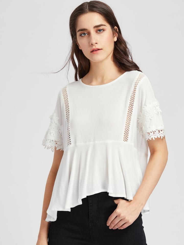 Shein Lace Insert Asymmetric Smock Top