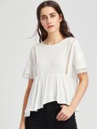 Shein Lace Insert Asymmetric Smock Top