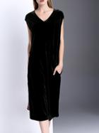 Shein Black V Neck Velvet Pockets Jumpsuits