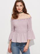 Shein Purple Off The Shoulder Smocked Ruffle Top