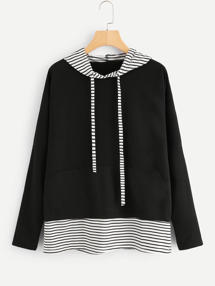 Shein Stripe Contrast Hoodie