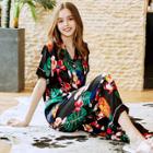 Shein Tropical & Pineapple Print Button Up Pajama Set