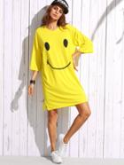 Shein Yellow Smiley Face Print Drop Shoulder T-shirt Dress