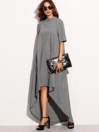 Shein Grey High Neck Short Sleeve High Low Dress