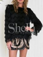 Shein Black Faux Fur Feather Sweatshirt