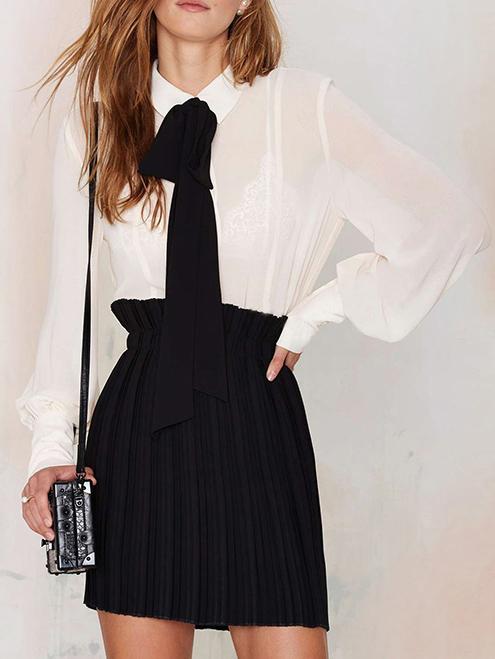 Shein White Bow Collar Lantern Sleeve Loose Blouse