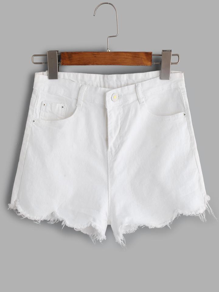 Shein White Scallop Raw Hem Denim Shorts