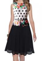 Rosewe Round Neck Belted Printed A Line Dress