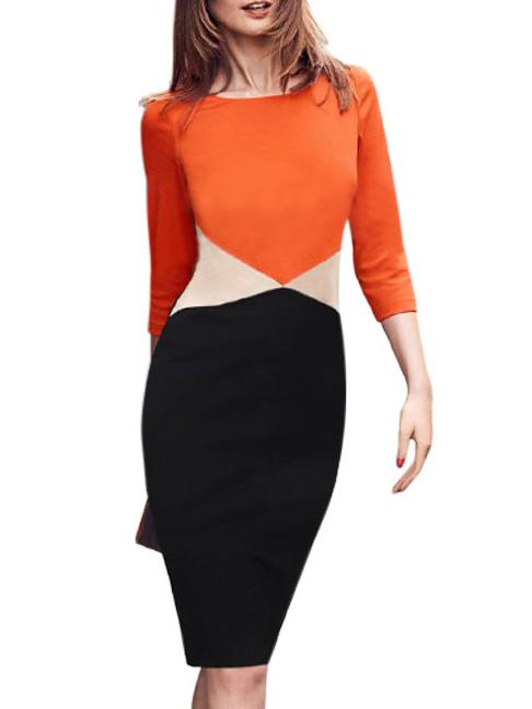 Shein Color-block Round Neck Pencil Dress