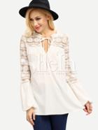 Shein White Long Sleeve Lace Patchwork Blouse