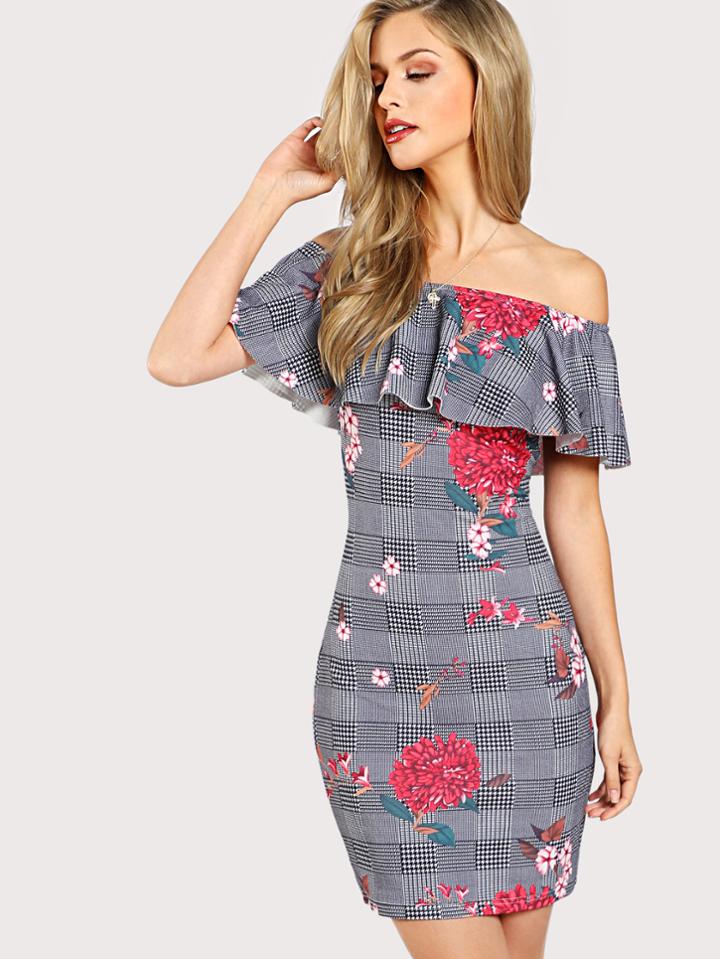 Shein Mixed Print Flounce Layered Dress