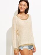Shein Contrast Trim Raglan Sleeve Dip Hem Knit Sweater